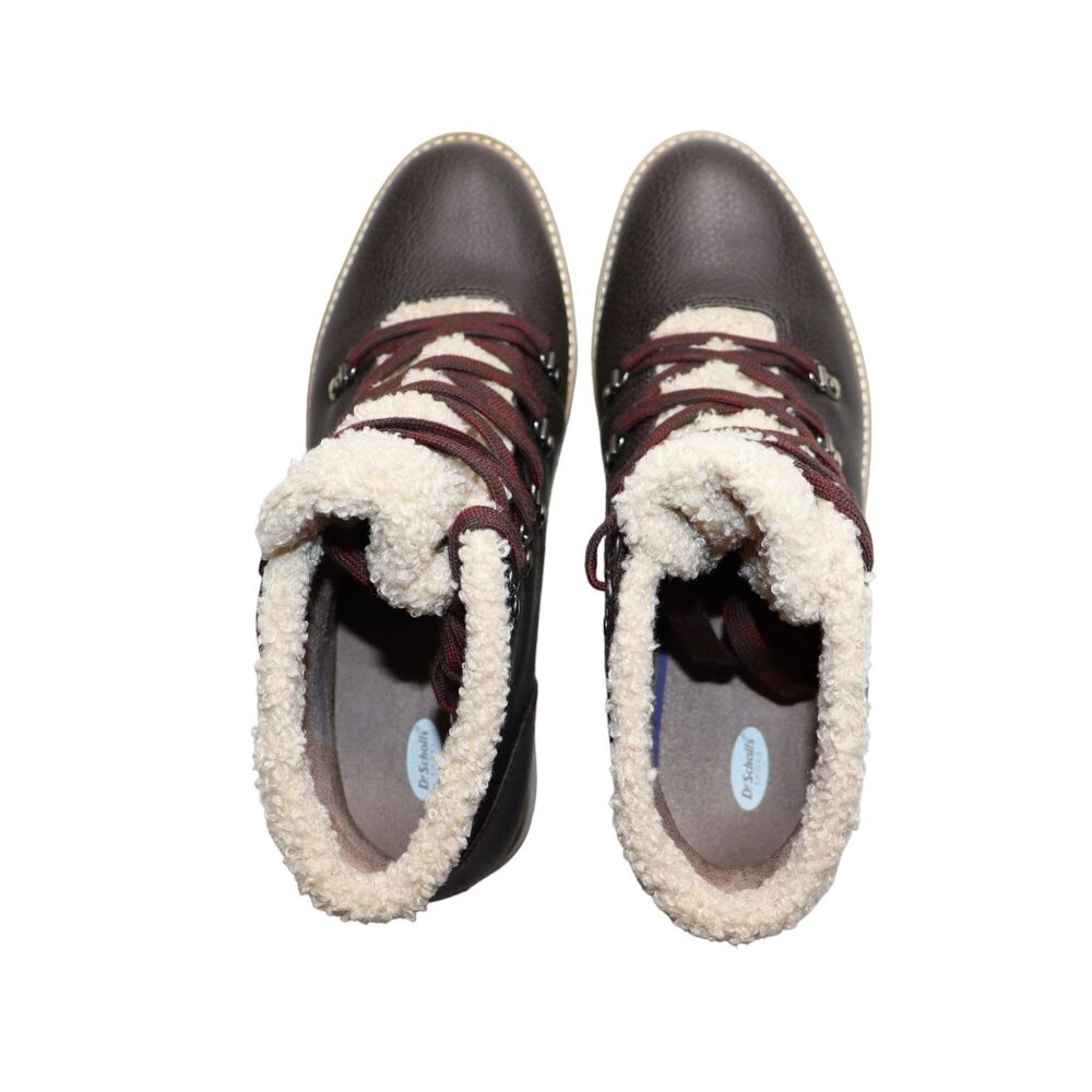 Dr. Scholls Boots Size 9.5 Brown Leather Lace-up Sherpa Lined So Cozy Wedge NEW - Picture 7 of 14